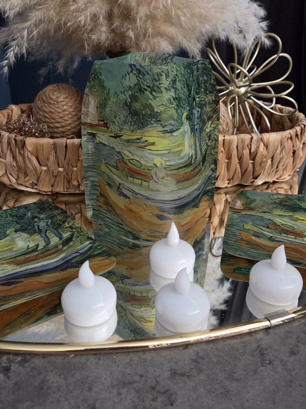 Van Gogh Luminary Lantern Set w/ LED Candles | Mood Lighting | Open Box